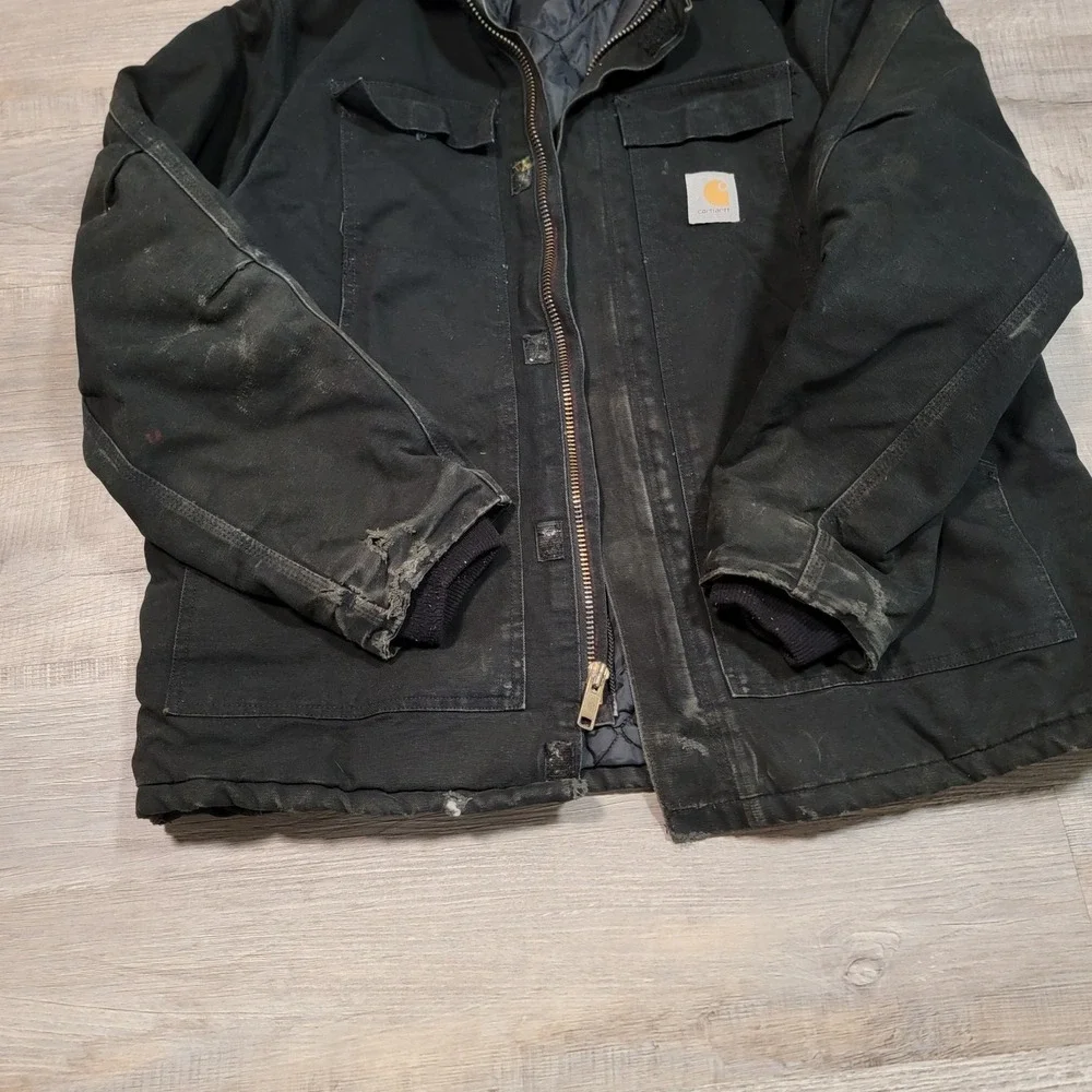 Carhartt Arctic Jacket Quilted Sz 48 Black Corduroy Collar Canvas Distressed Y2K